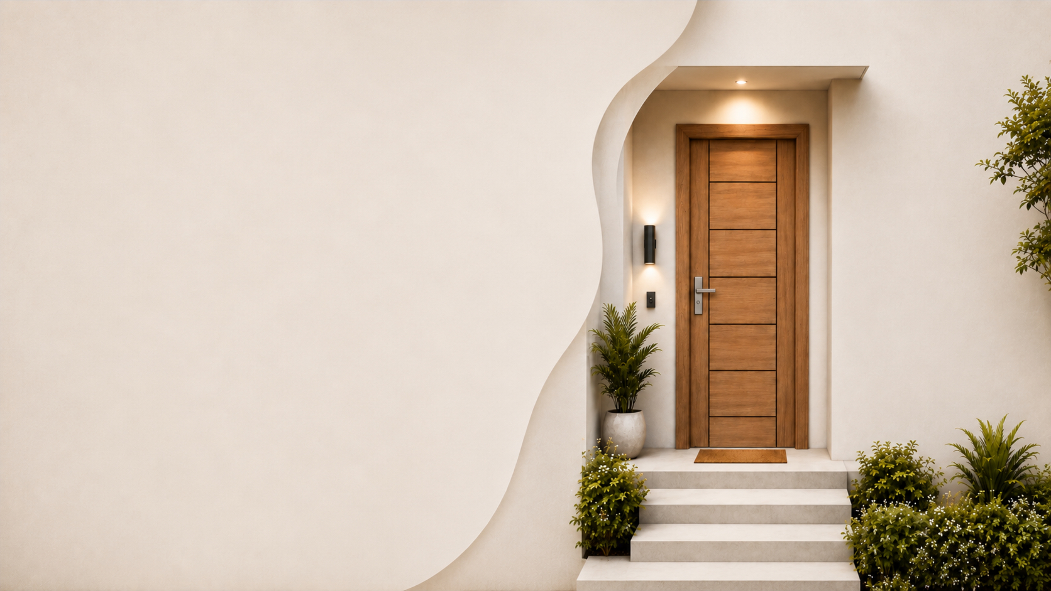 Modern home entrance with a premium wooden flush door